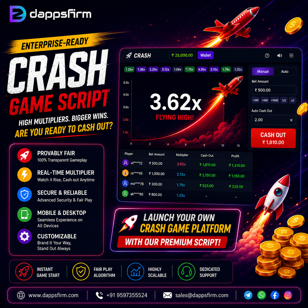 White Label Crash Game Script with Crypto Payments & Provably Fair Gaming