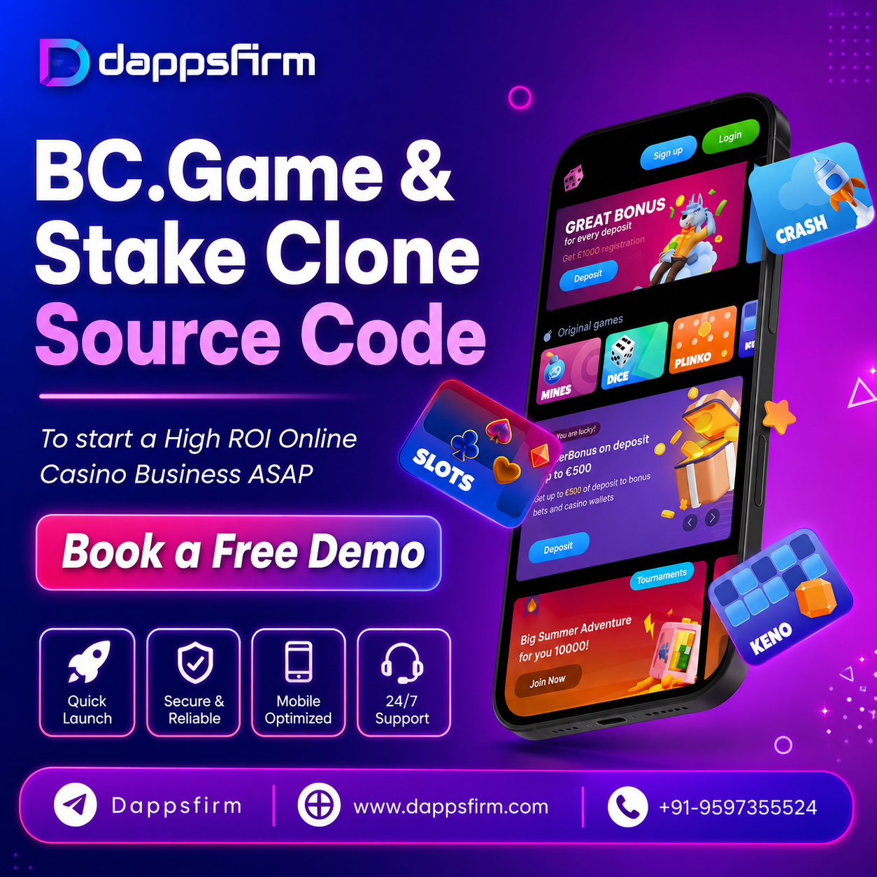 BC.Game & Stake Clone Software with Advanced Security & Admin Dashboard